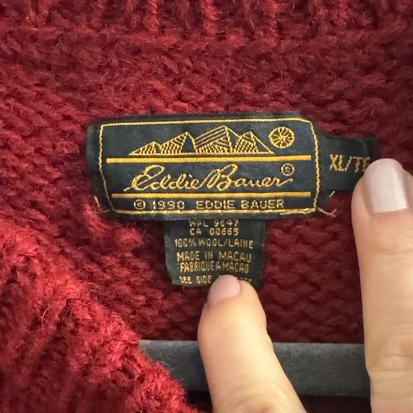 Men's Red Aztec Pattern Wool Sweater Vintage Eddie Bauer - Picture 3 of 4
